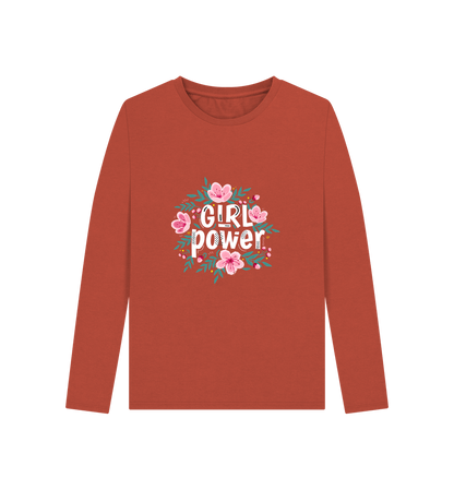 Rust Girl Power Women's Long Sleeve T-shirt Certified Organic Cotton