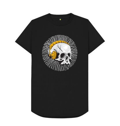 Black Skull Singer Men's Black Longline Cotton T-Shirt