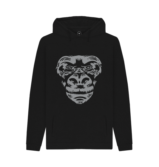 Black Men's Black Hoodie with Monkey Print