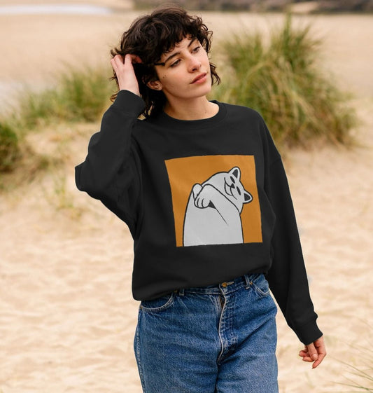 Womens oversized jumper shy cat print