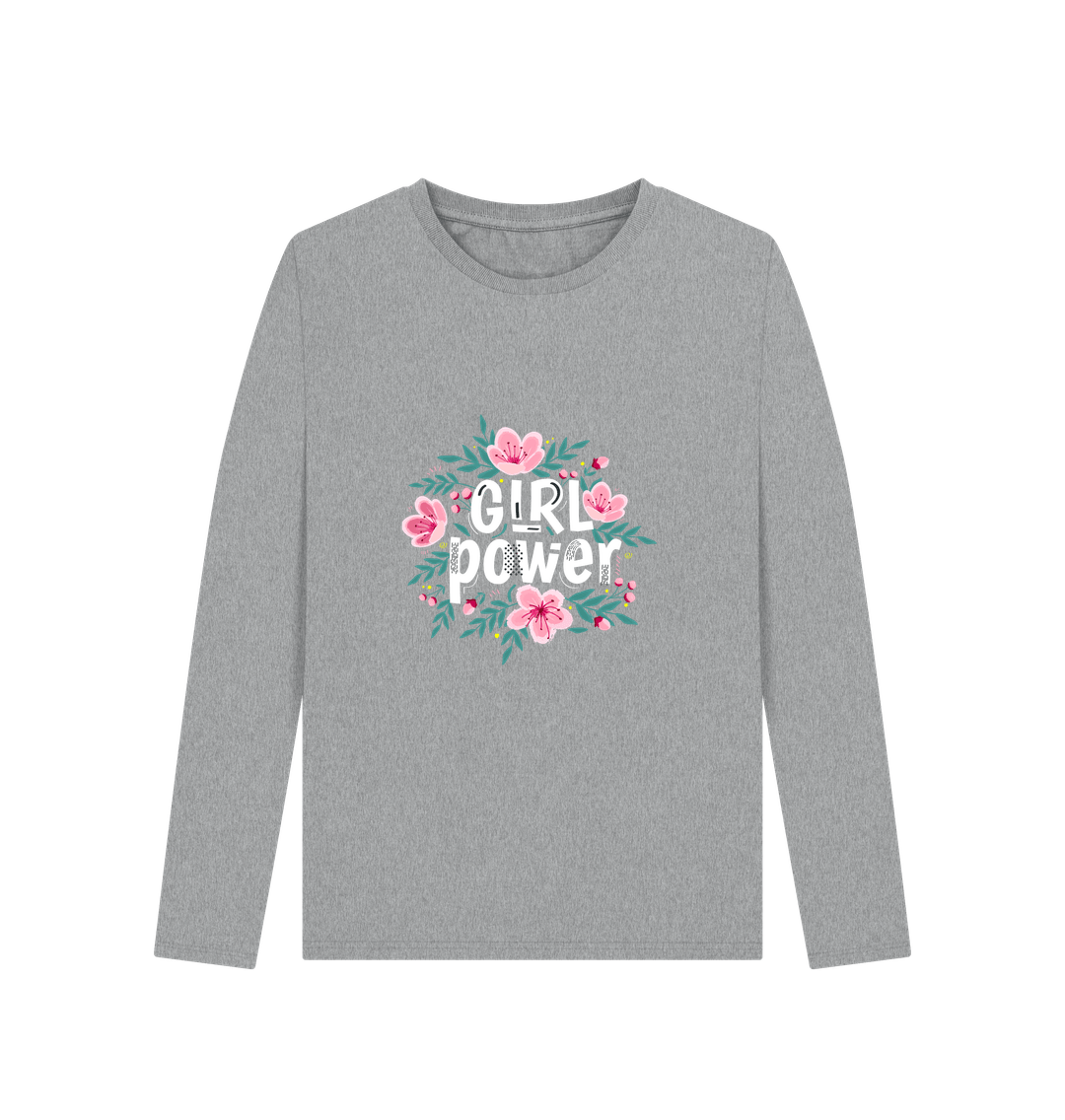 Athletic Grey Girl Power Women's Long Sleeve T-shirt Certified Organic Cotton