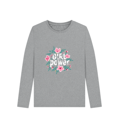 Athletic Grey Girl Power Women's Long Sleeve T-shirt Certified Organic Cotton