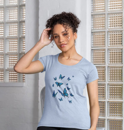 Women's Scoop Neck T-shirt Certified Organic Cotton Butterfly Print